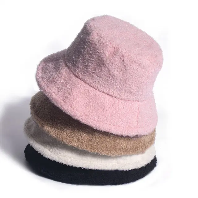 2023 Новая женская однотонная теплая плюшевая шляпа-ведро стильная зимняя Рыбацкая плюшевая пушистая теплая шляпа