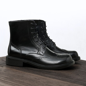 Botas de cuero genuino hechas a mano para hombre con detalles brogue en los dedos y los talones, cuero marrón, zapatos casuales elegantes, antideslizantes - Product Image 4