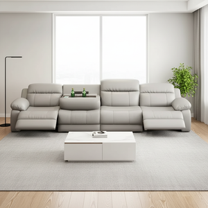 Gray Reclining Leather Sectional Sofa Modern Square Contemporary Living Room Sofa with Massage and Cup Holders - Product Image 6