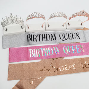 وشاح فضي لأعياد ميلاد ياشين للفتيات تاج وحجر الراين طقم تاج حفلات مفضلات تاج للفتيات تاج فضي - Product Image 4