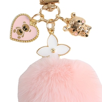 Porte-clés en peluche douce avec pompon, fermoir mousqueton doré, pendentif trèfle à quatre feuilles, breloque cœur d'ours, boule moelleuse pour décoration de sac