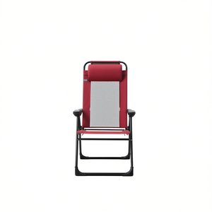 Chaise longue pliante de plage, cadre en aluminium, tissu en maille, rouge, mobilier d'extérieur - Product Image 1