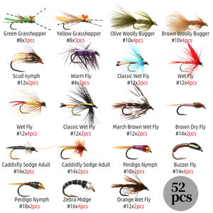 Juego de 52 Moscas Artificiales Secas y Húmedas con Caja Impermeable Negra para Pesca en Agua Salada y Dulce en Ríos, Lagos y Arroyos - Product Image 2