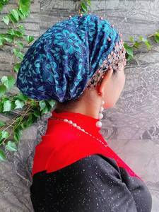 European and American fashion pleated women's pullover Indian size pearl Muslim headscarf <b>hat</b>, ethnic <b>hat</b> - Product Image 5