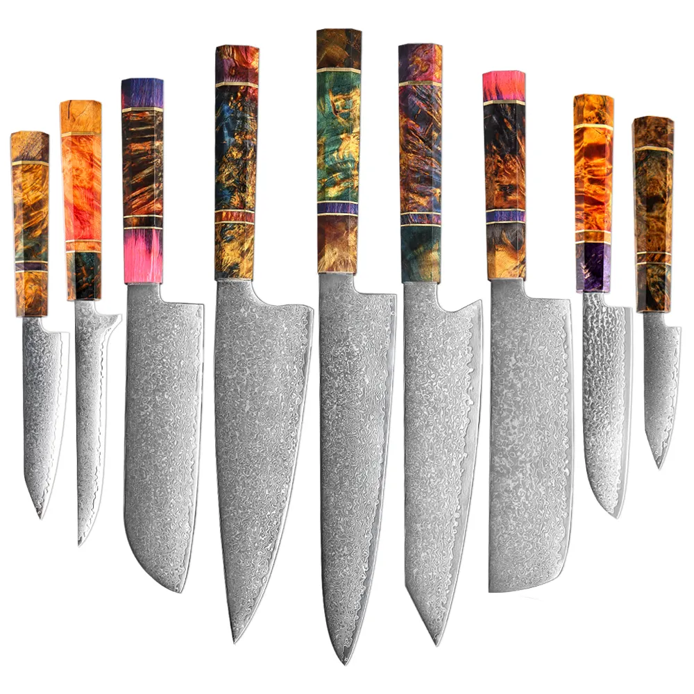 Set di coltelli da cucina damasco con codolo pieno di tempra coltello in acciaio damasco giapponese vg10 per cucinare il filetto di pesce coltello da Chef