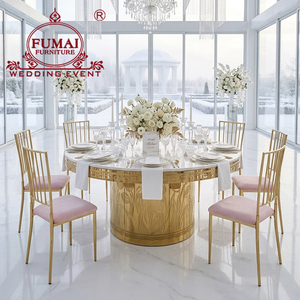 Table de salle à manger ronde moderne de luxe en acier inoxydable et verre de Dubaï pour banquet d'hôtel à l'extérieur-meubles de location pour fêtes - Product Image 1