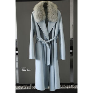 Abrigo de lana de Cachemira de doble cara para mujer al por mayor, gabardina <span class=keywords><strong>larga</strong></span> con cuello de piel de zorro Real, prendas de vestir exteriores de moda de invierno - Product Image 6