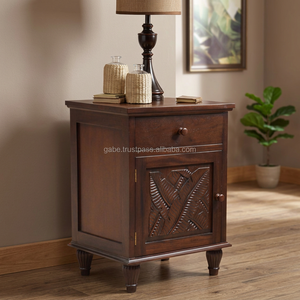 Chevet Feuille De Bananier Sculpté En Bois De Noyer, Meubles De Chambre En Bois, Meubles Indonésiens Faits À La Main - Product Image 2