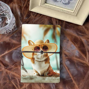 Cahier Vintage A6 fait à la main 160 pages papier amovible cadeau réfléchi pour la distribution des enregistrements de réunion avec Corgi Hat <span class=keywords><strong>Sungl</strong></span> - Product Image 1