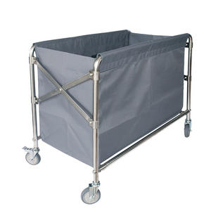 รถเข็นผ้าลินินเปื้อนสำหรับใช้ในโรงแรมมีบริการห้องพักสแตนเลสพร้อมถุงผ้าแคนวาสแบบพับเก็บได้สำหรับทำความสะอาด - Product Image 3