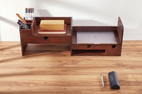 Boîte de rangement de bureau en bois, organisateur de bureau, 2 tiroirs de rangement, stylo, démontable, à assembler, rectangulaire, naturel, pour la maison et le bureau