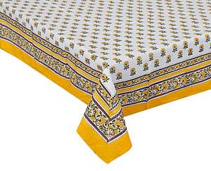 Handmade Cotton Indian Block Print <b>Tablecloth</b> Floral Design Rectangle Table Cover for for Home Decor and Wedding - Product Image 1