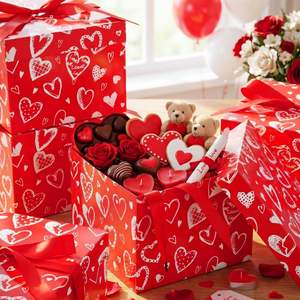 Cajas de Regalo con Estampado de Corazón <span class=keywords><strong>para</strong></span> el Día de San Valentín, con Tapa y Cinta, <span class=keywords><strong>para</strong></span> Aniversarios, Bodas, Cumpleaños, Damas de Honor, Recuerdos de Fiesta (Rojo) - Product Image 4