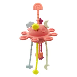 Feed Grade Free Bpa Baby Silicone Toy String giocattolo interattivo sensoriale Montessori Travel Pull String Toys