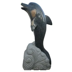 Super Cute Natural Stone Carving Large Dolphin Life-Size Sea Animal Sculpture Statue For Hotel Park Garden Outdoor Decorations