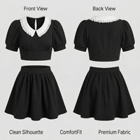 Ensemble 2 pièces pour femmes, haut court à col en dentelle et manches bouffantes, jupe mini, ensemble 2 pièces pour femmes, tenue élégante décontractée, OEM