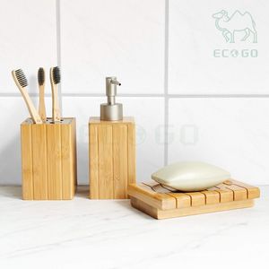 Juego de Accesorios de Baño de 3 Piezas de Bambú Impermeable, Moderno y de Lujo, con Soporte para Cepillo de Dientes y Dispensador de Líquido - Product Image 4