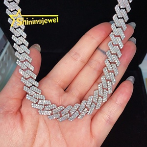 Guangzhou Shining Shiny <strong>Guarantee</strong> 13mm 2 Row VVS Moissanite Cuban <strong>Chain</strong> 925 Sterling Silver Gold Plated Hip Hop Cuban Link <strong>Chain</strong> - Product Image 3