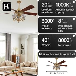 Ventilador de Techo de Estilo Retro Europeo, de Hierro y Latón Antiguo, con Decoración, Ventilador de Techo Interior con Luz LED, Gran Venta - Product Image 4