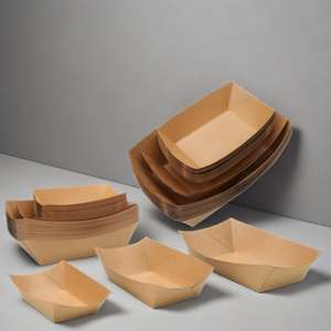 Bandeja de comida rápida de papel marrón Kraft desechable, cesta de barco de cartón de grado alimenticio resistente a la grasa para ensalada, sushi para fiestas - Product Image 4