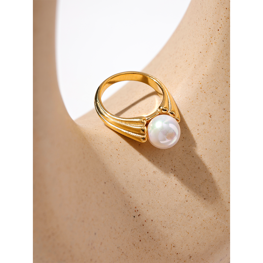 JINYOU 1789 Tarnish Free Stainless Steel Shell Pearl Ring