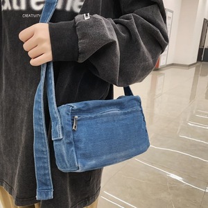 Tas bahu selempang polos uniseks, tas kurir kain Denim dengan tali yang dapat disesuaikan untuk pria dan wanita - Product Image 4