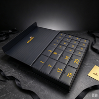 Boîte de calendrier de l'avent personnalisée, boîte cadeau rigide à fermeture magnétique, 24 tiroirs, emballage cosmétique de luxe noir et or, impression de logo personnalisée