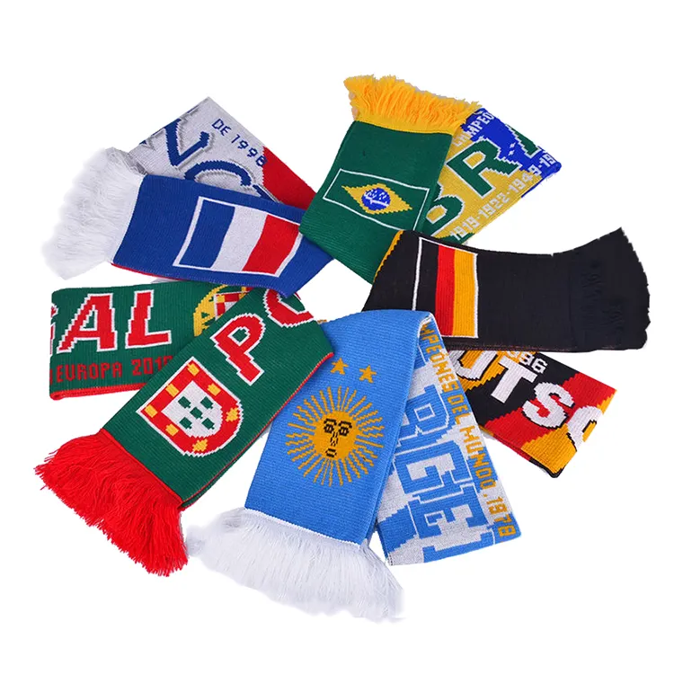 Designer Asia Scarves For Man Acrylic Knitted Custom Printing Football Soccer Nation Fan Scarf