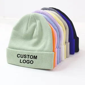 OEM New Women's Autumn And Winter Beanie Cap Warm Hat Custom Bonnet Chapeau Jacquard Flipped Men Embroidery Ski Knitted Hat
