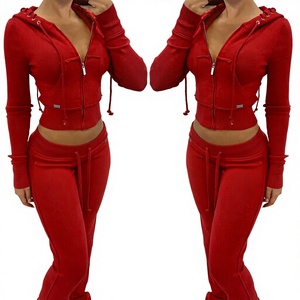 Pantaloni della tuta con cappuccio di base invernali da donna Set di felpa con cappuccio stile francese cotone spugna top corti personalizzabili produttori - Product Image 1