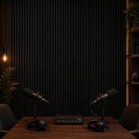 Panneau mural acoustique en bois noir à lattes WYRAX pour salle de podcast, feutre noir, feutre PET personnalisé, décoration murale insonorisante pour podcast