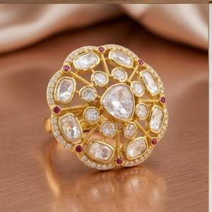 925 Silver Polki Kundan <b>Cocktail</b> <b>Ring</b> <b>Gold</b> Adjustable Statement Jewelry for Design Pave Setting Women's Party Jewelry - Product Image 4