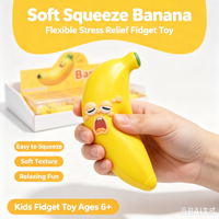 Jouet Squishy Banane avec Visage Amusant, Forme de Fruit, Jouet Anti-Stress et Anti-Anxiété à Presser, Vente en Gros, Boîte de Présentation