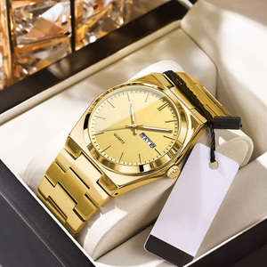 Montre-bracelet dorée pour homme, logo personnalisé, étanche, coffret cadeau d'affaires de luxe, acier inoxydable, OEM ODM, prix d'usine - Product Image 1