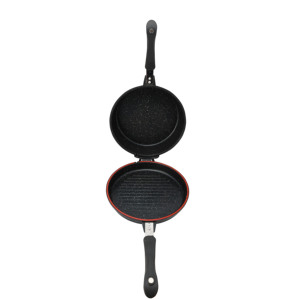 Sartén <span class=keywords><strong>de</strong></span> <span class=keywords><strong>parrilla</strong></span> doble <span class=keywords><strong>de</strong></span> forma redonda antiadherente Sartén <span class=keywords><strong>de</strong></span> aluminio <span class=keywords><strong>de</strong></span> doble cara <span class=keywords><strong>de</strong></span> 28cm con tapa <span class=keywords><strong>de</strong></span> baja presión - Product Image 4