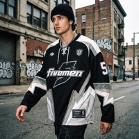 Maillot de hockey sur glace à manches longues, color block, sublimé, personnalisé avec le nom de l'équipe, style streetwear et sportswear, vente en gros