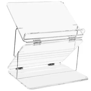 Suporte de mesa acrílico transparente personalizado de fábrica para exposição em acrílico dobrável Shtender Lucite