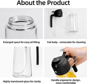 Bouteille Distributrice d'Huile et de Vinaigre 2-en-1 en Verre de Qualité Alimentaire Multifonctionnelle avec Conception Compatible Lave-Vaisselle pour la Cuisine - Product Image 2