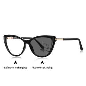 Gafas de Lectura Progresivas Fotocromáticas Anti Luz Azul para Mujer, Monturas de Gafas TR90 Modernas y Personalizadas con Diseño de Ojo de Gato - Product Image 3