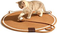Runde 3-in-1 Leicht zu Reinigende Lustige Baumwollseil-Katzenkratzmatte für Indoor-Katzenspiele mit Ohren-Dekor