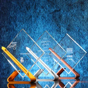 Fábrica Venda Barato Cristal, Metal Troféu Placas Personalizado 3d Logotipo Laser Gravado Vidro Losango Prêmio Troféus Para Lembrança/