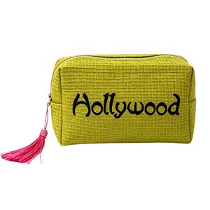Bolsa de cosméticos de algodón tipo waffle con logotipo bordado, bolsa de maquillaje con borla y cremallera, organizador de artículos de aseo portátil para viaje para mujeres. - Product Image 1