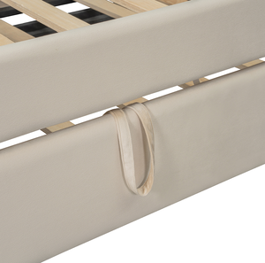 Modern Velvet Twin Size Adjustable Upholstered Daybed with Trundle <b>Storage</b> Shelves <b>USB</b> & Outlet (Beige) Bedroom Furniture - Product Image 6