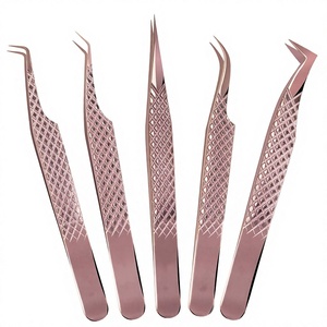 Juego de 5 Pinzas para Extensión de Pestañas de Acero Inoxidable Japonés, Punta Serrada en Ángulo de 90 Grados, Duraderas, Antimagnéticas y Antiestáticas - Product Image 1