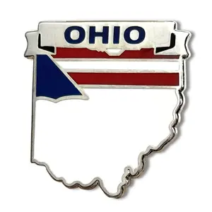 Ohio bản đồ cờ kim loại cứng men ve áo pin tùy chỉnh chất lượng cao ve áo Pin cho mũ