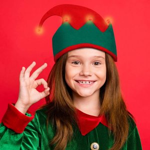 Chapeau d'elfe de Noël lumineux en feutre pour les fêtes de Noël, rouge - Product Image 6
