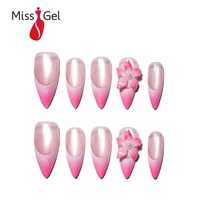Faux ongles à presser rose ombré effet stiletto, brillants, œil de chat, faits main, fournisseur d'ongles à presser en gel souple, style French dégradé