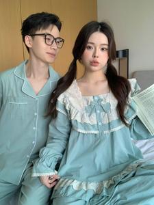 Conjunto de Bata de Casa de Algodón Transpirable, Holgada y Larga, Estilo Coreano Romántico y Clásico para Mujer, para Pareja - Product Image 4