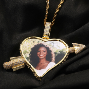 Collier <span class=keywords><strong>personnalisé</strong></span> plaqué or avec pendentif cœur flèche de Cupidon, cadeau pour anniversaire, chaîne <span class=keywords><strong>photo</strong></span> DIY - Product Image 5