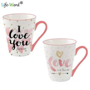 Wholesale valentine day gift creative European custom printed coffee mugs luxurious wedding gifts ceramic couple cup set